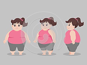 Set of Cute character Big Fat women l for lose weight, diet healthy cartoon