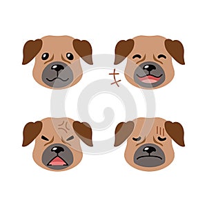Set of cute character brown dog faces showing different emotions