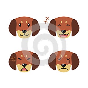 Set of cute character dachshund dog faces showing different emotions