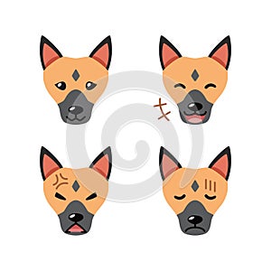 Set of cute character german shepherd dog faces showing different emotions