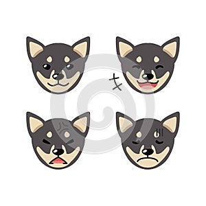 Set of cute character shiba inu dog faces showing different emotions