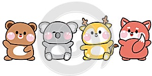 Set of cute cheerful animals cartoon character design.Wild.Zoo.Variouse poses.Bear