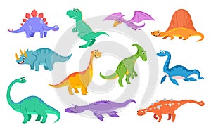 Set of cute childish dinosaurs in cartoon style isolated on white background