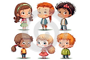 Set of cute children on white background. Generative AI illustrations of happy kids