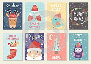 Set of cute Christmas greeting cards