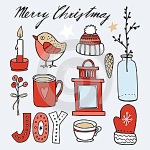 Set of cute christmas hand drawn graphic elements, s