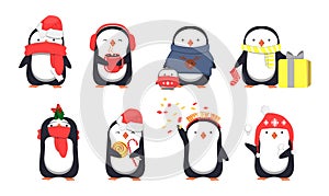 Set of cute Christmas penguins