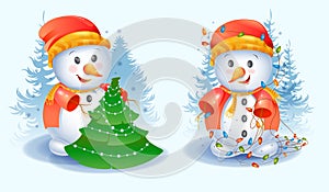 Set of cute Christmas snowmen photo