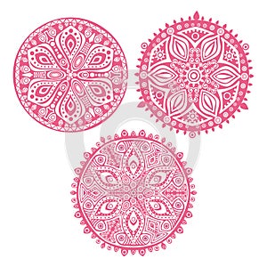 Set of cute circle ornament laces in pink, mandala