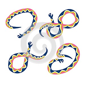 Set of cute colored wavy snakes in cartoon flat style isolated on white. photo