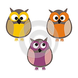 Set of cute colorful isolated vector owls
