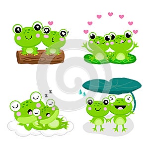 Set of Cute couple frogs in love