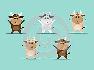 Set of cute cow cartoon vector