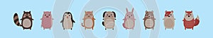 Set of cute critters cartoon icon design template with various models. vector illustration isolated on blue background
