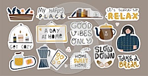 Set of cute decorative stickers with quotes.