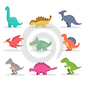 Set of cute dinosaur, brontosaurus and triceratops