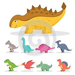 Set of cute dinosaur, brontosaurus and triceratops