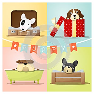 Set of cute dog background