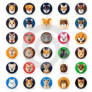 Set of cute dogs icons,  illustration in flat design style