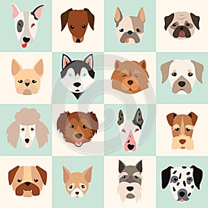 Set of cute dogs icons, vector flat illustrations