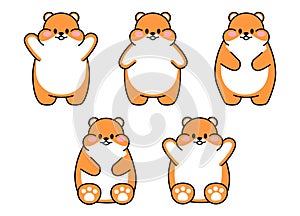 Set of cute drawn hamsters. Kawaii hamster in different poses. Collection of avatars mascots funny character animal