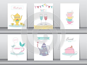 Set of cute drinking and tea time poster concept
