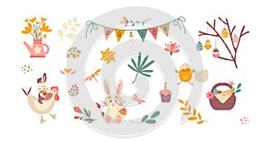 A set of cute Easter cartoon characters and design elements