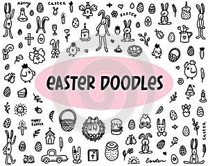 A set of cute Easter doodles.Hand-drawn vector