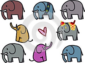 Set of cute elephant.vector illustration