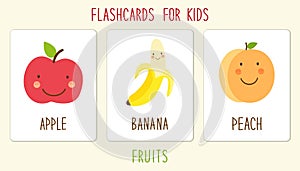 Set of cute fruits kids education illustration