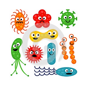 Set of cute funny bacterias on white background.