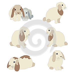 Set of cute funny bunnies. Cute hand drawn design. Bunny Set one of three