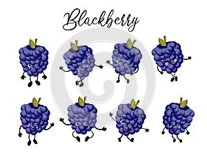 Set Cute and funny character in comic style blackberry wildly smiling, cartoon vector illustration, isolated Blackberry, character