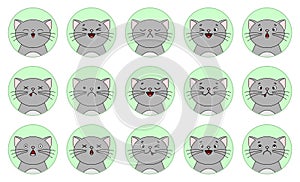 Sada skládající se z roztomilý legrační emotikony kočky. kočka sada. sada sociální sítě posel a chatování. odlišný usmívá se smích 