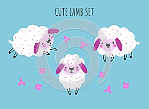 Set of cute funny lambs