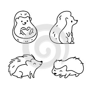 Set of cute funny little hedgehog icons isolated on white background.