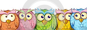 Set cute funny mascot cartoon owls