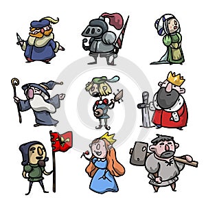 Set of cute and funny medieval characters of different people