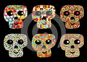 Set of cute and funny skulls.