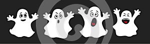 Set of cute ghosts, apparition, spook, horror. Poster for happy Halloween. Isolated cartoon illustration for print or sticker.