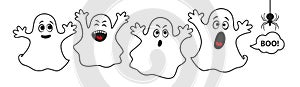 Set of cute ghosts, apparition, spook, horror. Poster for happy Halloween. Isolated cartoon illustration for print or sticker.