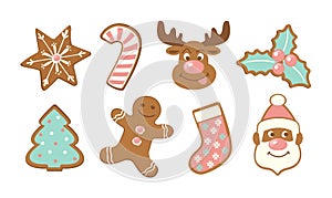 Set of cute gingerbread cookies for christmas. Isolated on white background. Vector illustration