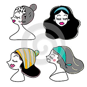 Set of cute girl faces logo cartoon vector