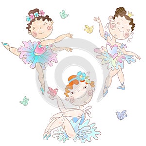 Set of cute girls ballerinas. Vector illudtration