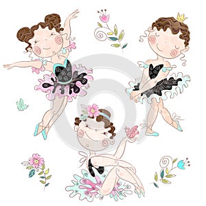 Set of cute girls ballerinas. Vector illudtration