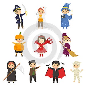 Set of Cute Halloween Characters Vector