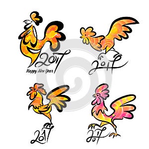Set cute hand drawn characters of rooster