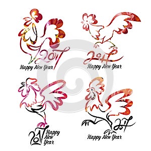 Set cute hand drawn characters of rooster