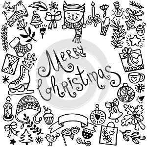 Set of cute hand-drawn Christmas elements