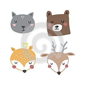 Set of cute hand drawn sleepy animals characters